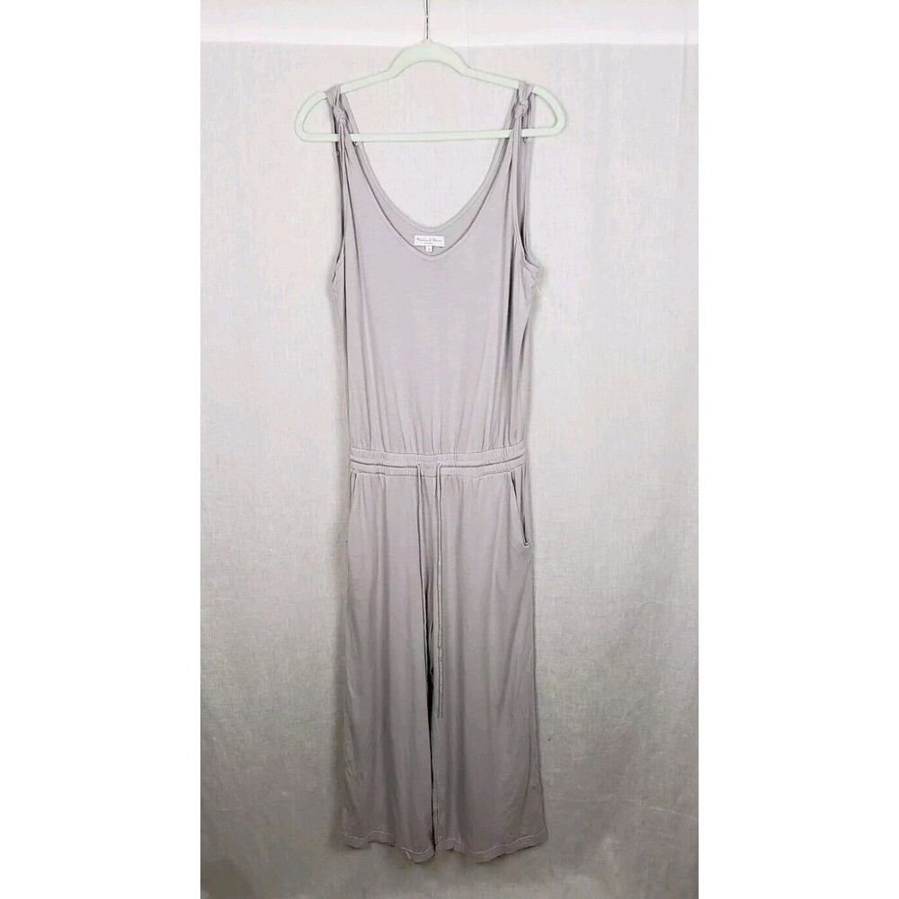 Michael Stars Jumpsuit Medium Gray Sleeveless Drawstring Waist Tie Knot Sleeve